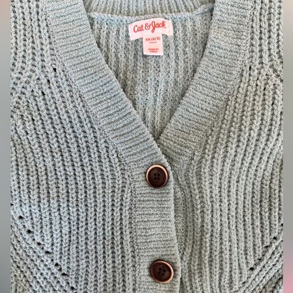 New Girl's Cable Knit Green Sweater Cardigan size XS 4/5 - Picture 2 of 4